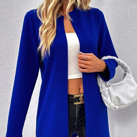 Blue Casual Womens Solid Open Front Coat - Picture 3 of 5